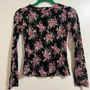 T & Y Burnout Floral Velvet Sheer Mesh Top XSl Whimsigoth Y2K Fairy Grunge Layer